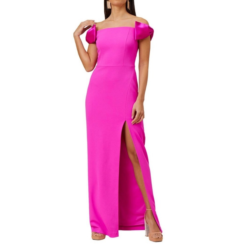 Aidan by Adrianna Papell Stretch Crepe Bow Gown Pink Flame MN2E208714